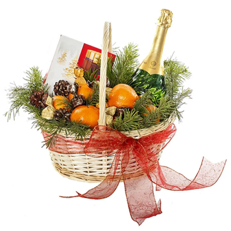 Корзина Новогодняя с Шампанским и конфетами, доставка Анапа